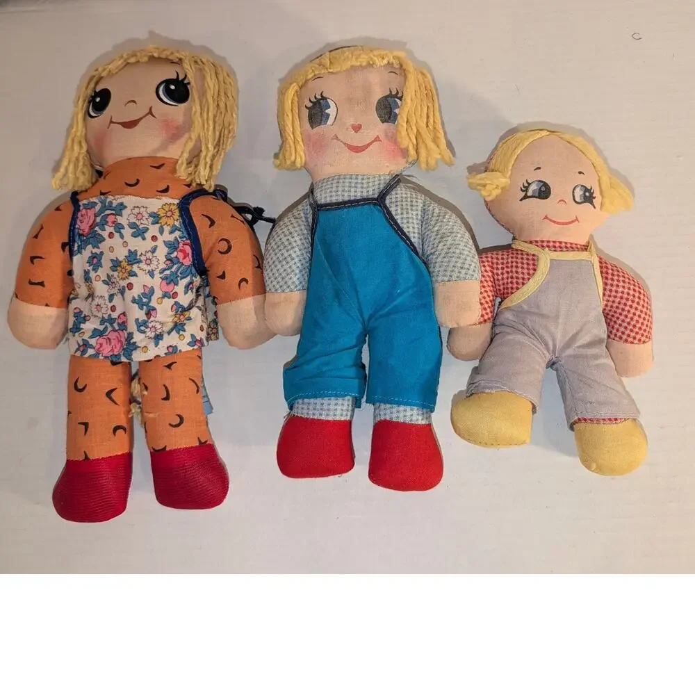 Lot 3 Vintage Rare Rag Dolls Gordy Toys Rare Yarn Hair Side Glancing Eyes